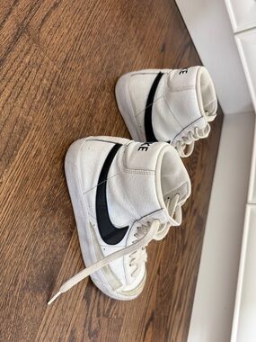 Nike Kids White High-Top Sneakers with Black Swoosh